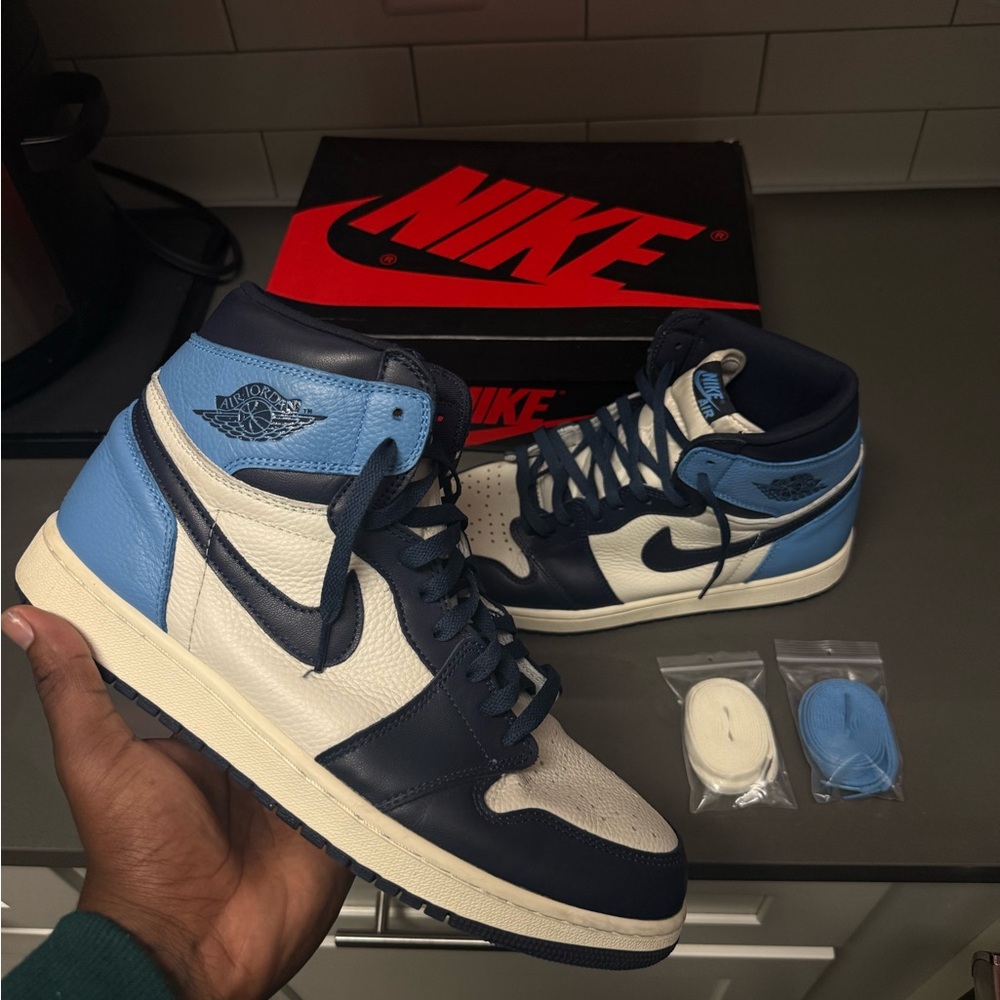 Nike Air Jordan 1 High in Navy and Light Blue Worn/New